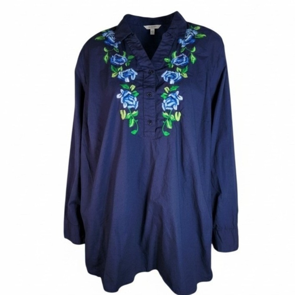 Woman Within Plus size Women's 3X Embroidered Floral Summer Casual Cotton Top